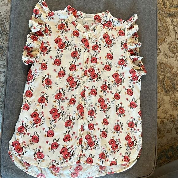 Floral Rayon Lightweight Button Down Summer Top with Poppies Size Large - Picture 11 of 12